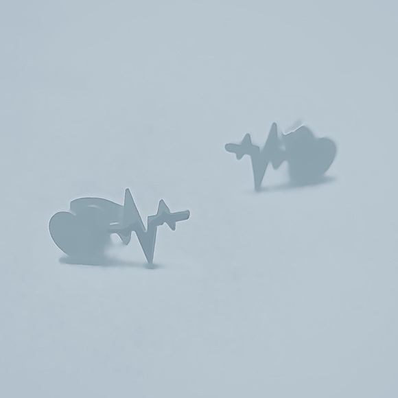 EKG ECG Electrocardio Heartbeat Heart Sinus Rhythm Med Doctor Nurse Silver Studs - Picture 5 of 11